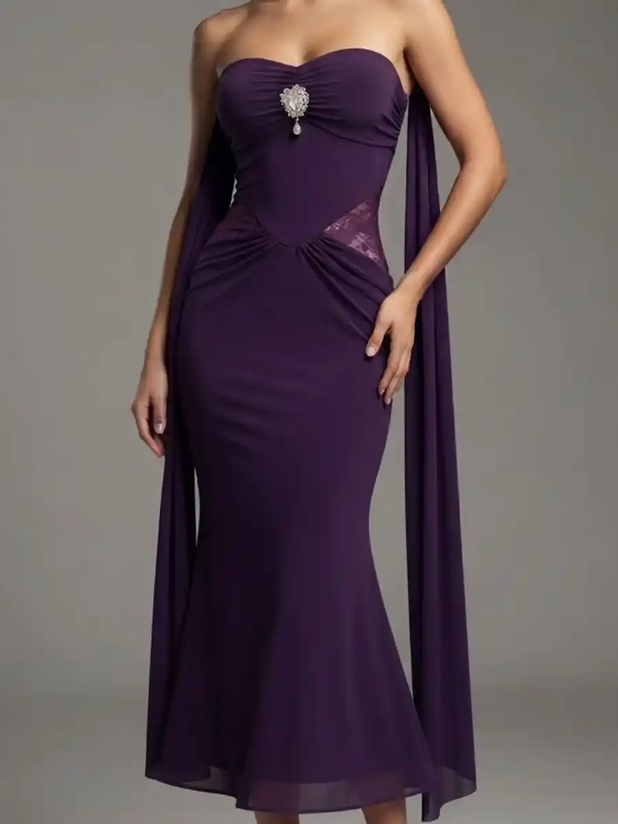 Purple Tube Dress with Draped Accents
