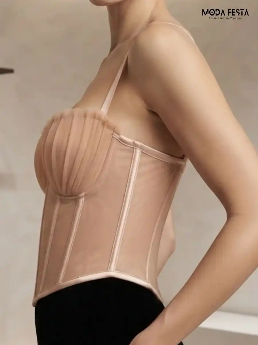 ModaFesta -beaded-ruffle-mesh-corset-top