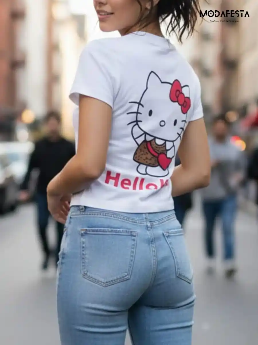 ModaFesta -elegant-hello-kitty-print-crop-t-shirt-whtie