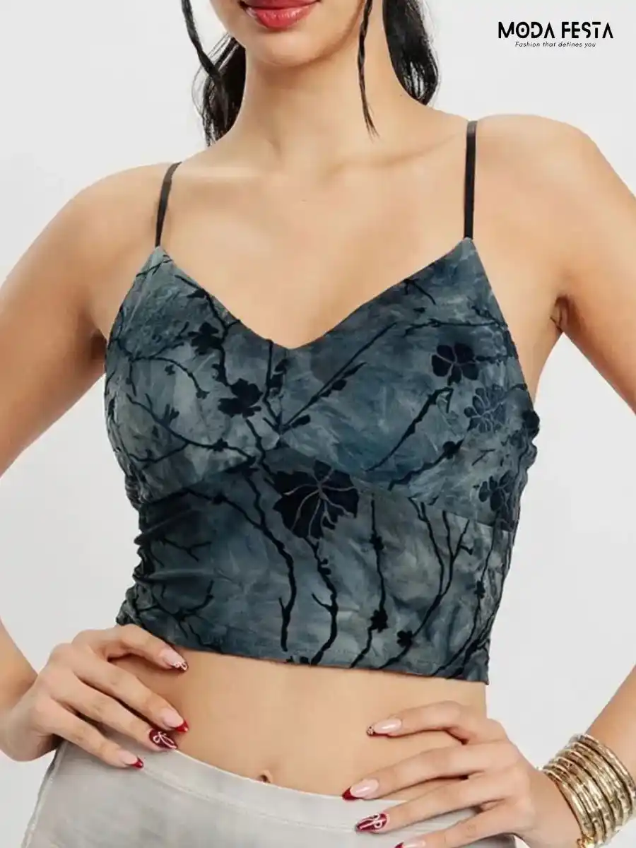 Teal Floral Crop Top