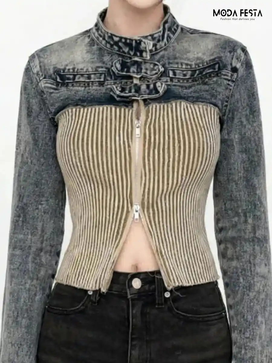 Twins Style Knits Denim Top