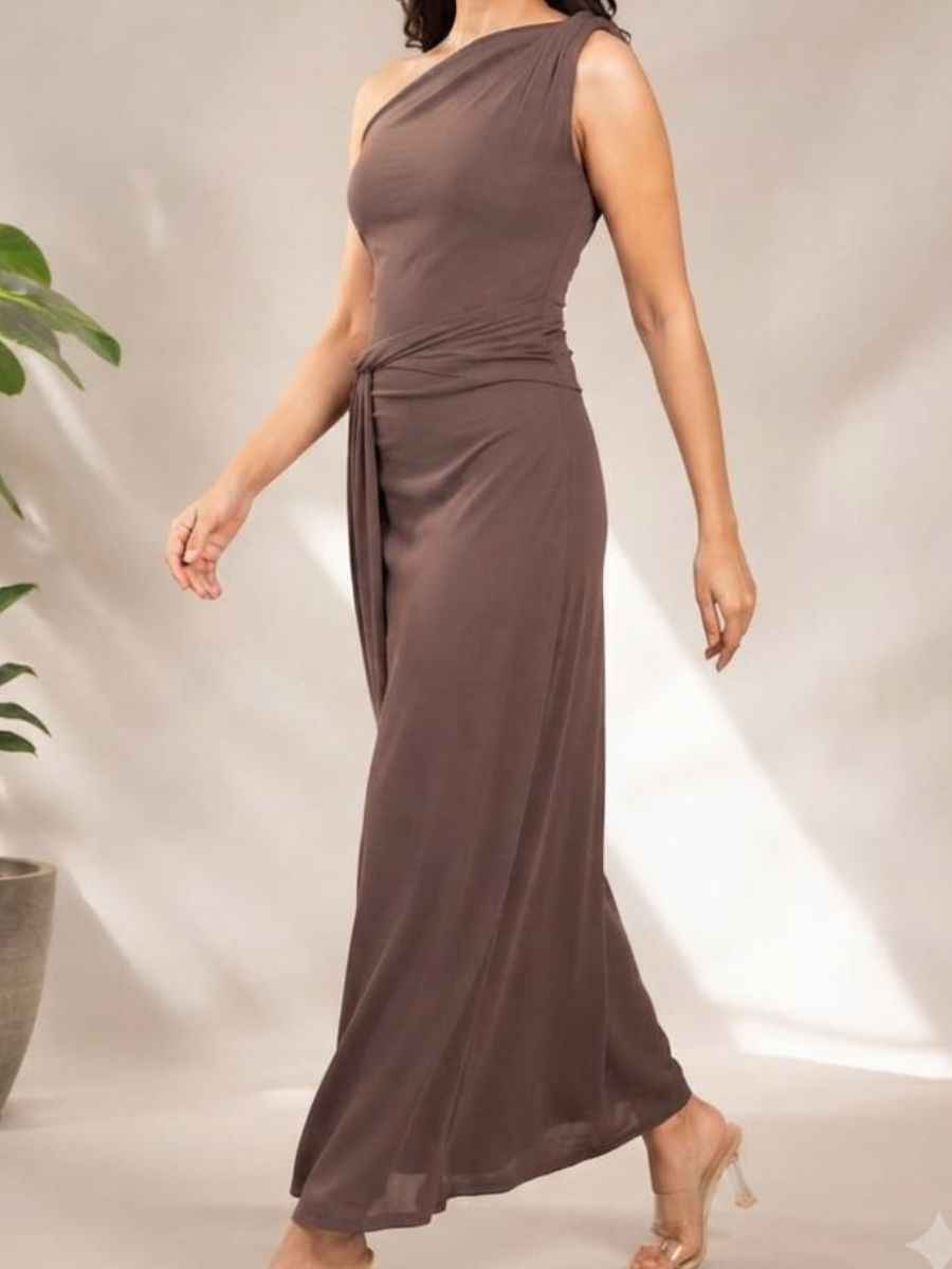 ModaFesta -mocha-one-shoulder-draped-side-maxi-dress