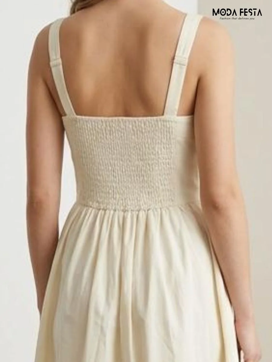 ModaFesta -sleeveless-dress-cotton-strech-long-OFF-WHITE