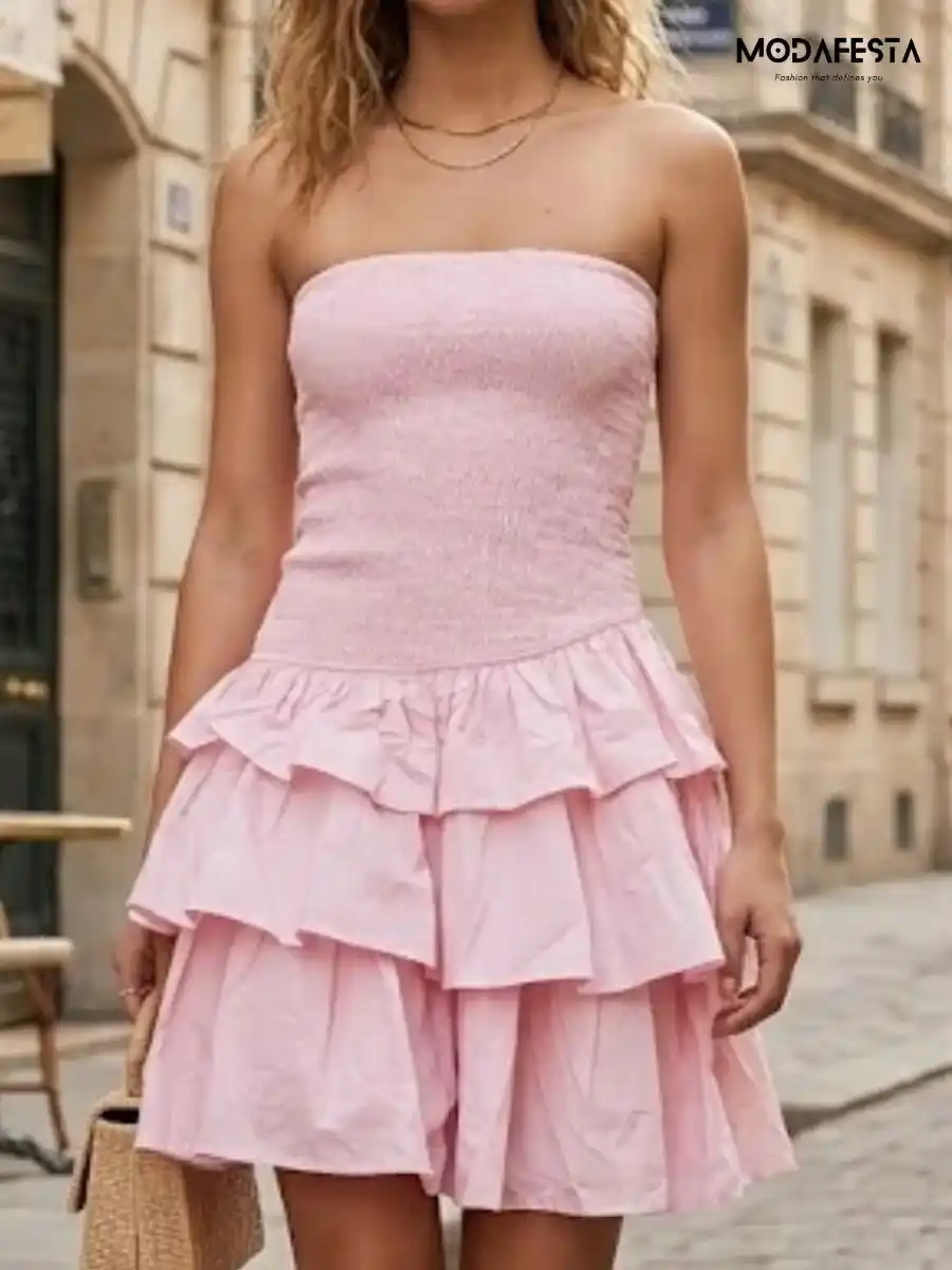 ModaFesta -elegant-strapless-mini-tube-dress-pink