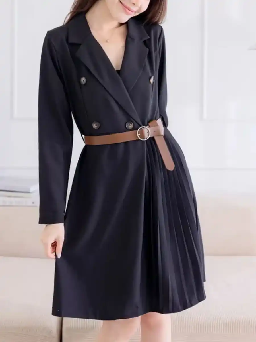 ModaFesta -pleated-blazer-dress-with-belt-black