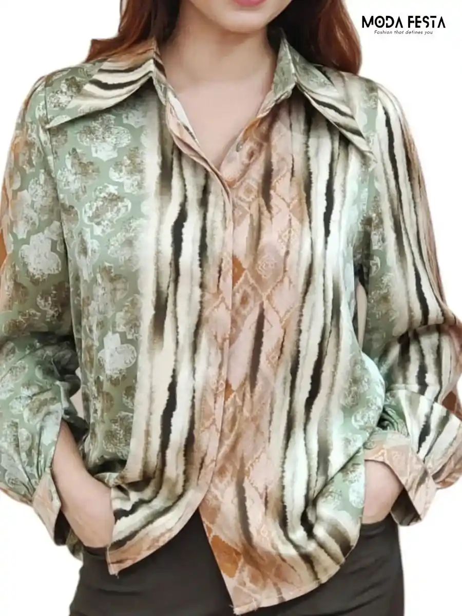 ModaFesta -elegant-printed-style-satin-shirt-green