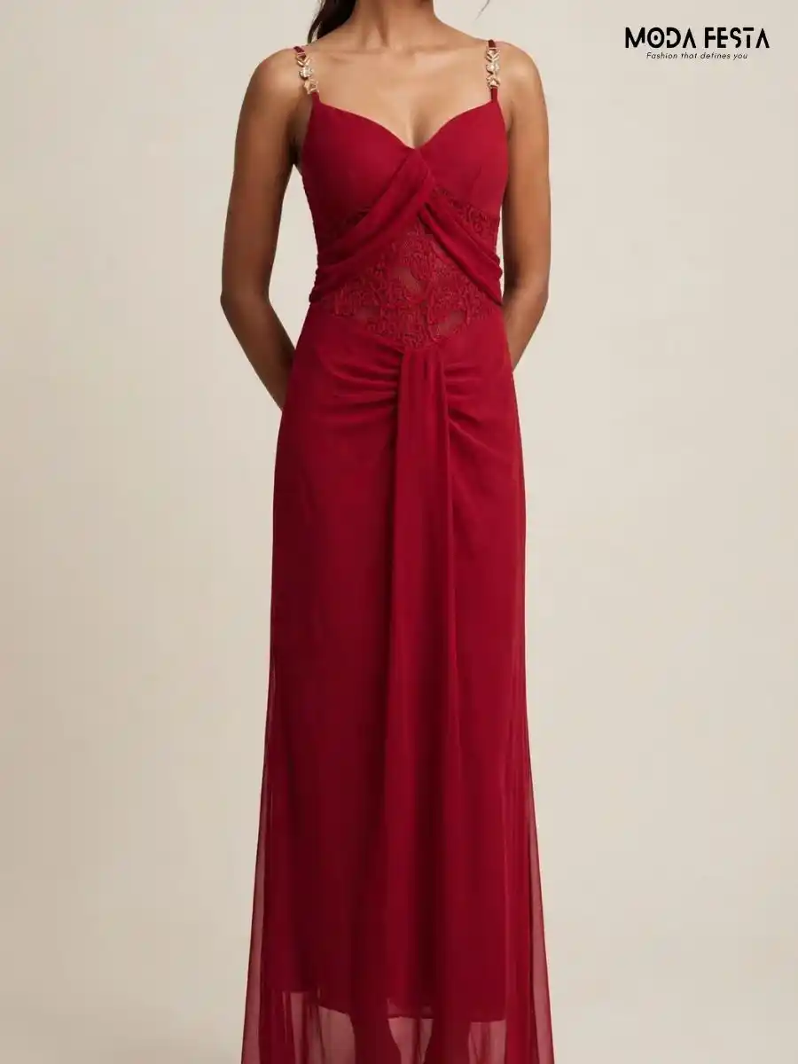 ModaFesta -elegant-red-lace-embellished-maxi-dress