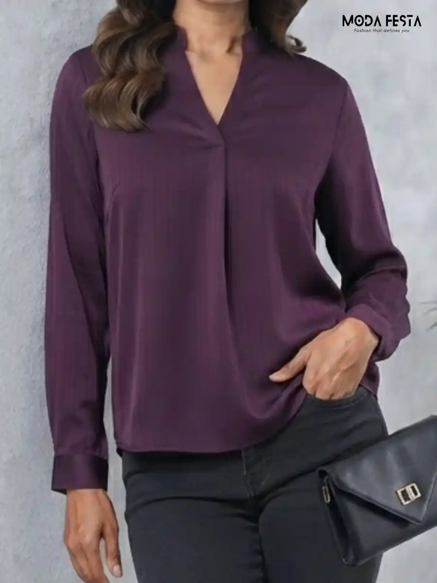 ModaFesta -elegant-striped-v-neck-purple-top