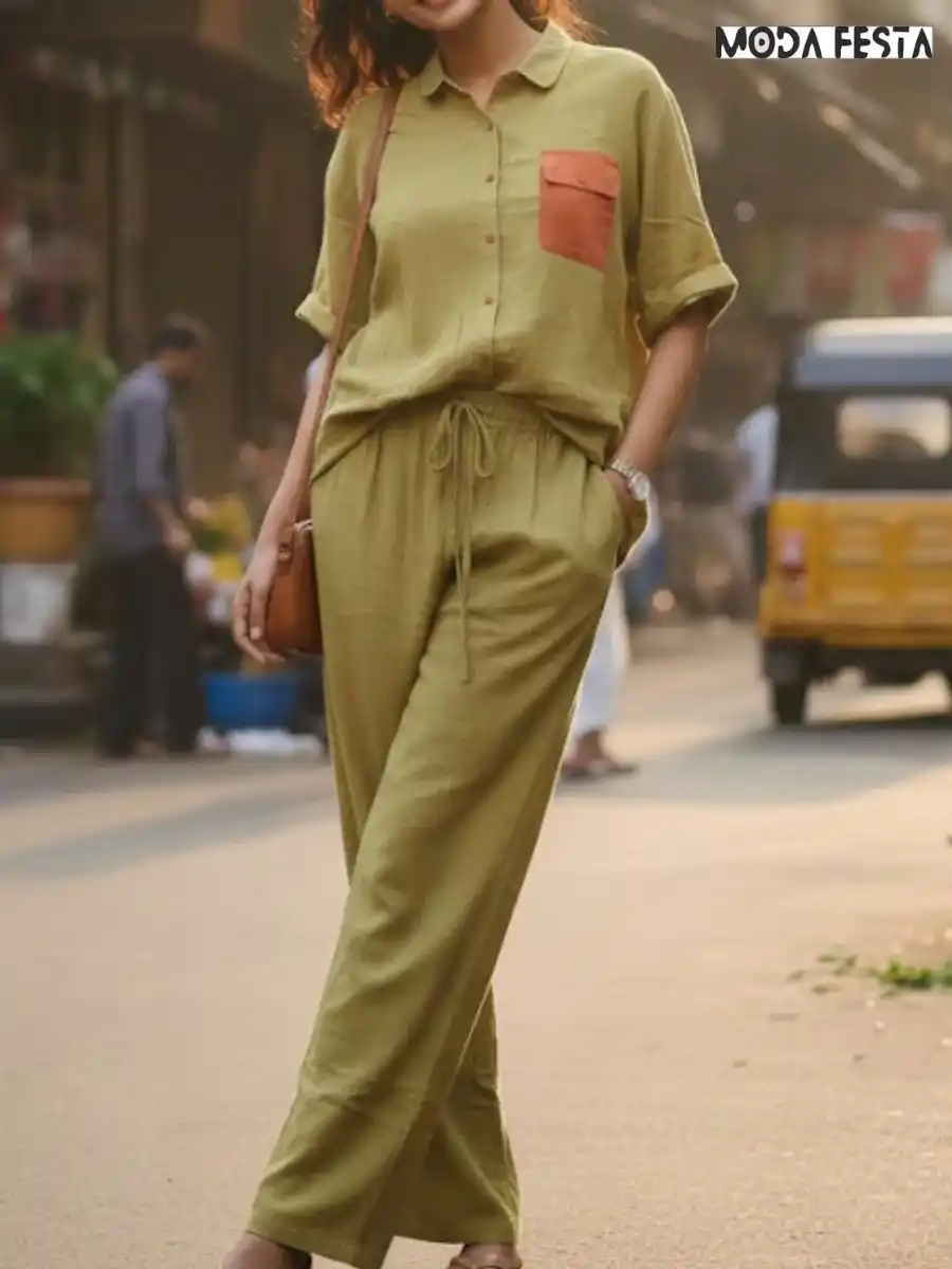 ModaFesta -elegant-cotton-coord-set-neon-green