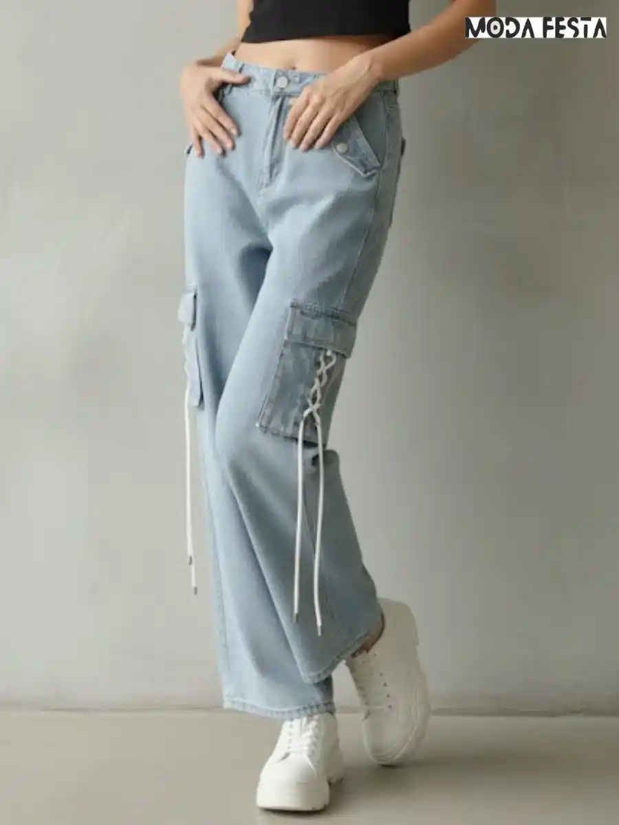 ModaFesta -elegant-lose-fit-cargo-jeans-sky-blue