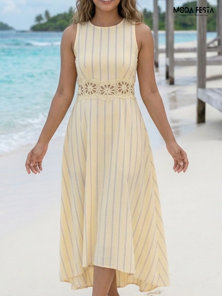 ModaFesta -sleeveless-striped-high-low-midi-dress