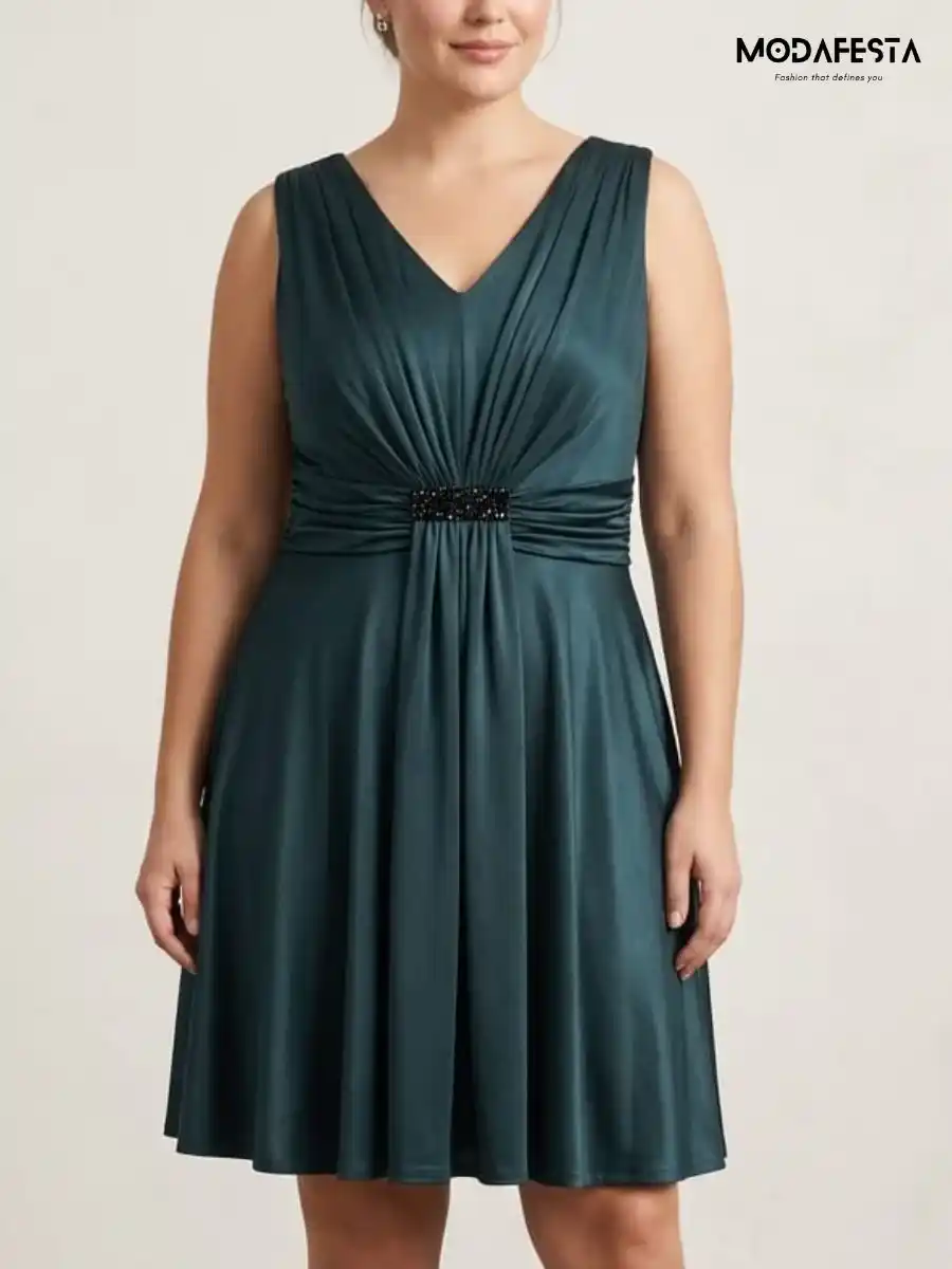ModaFesta -v-neck-ruched-empire-waist-cocktail-dress-green