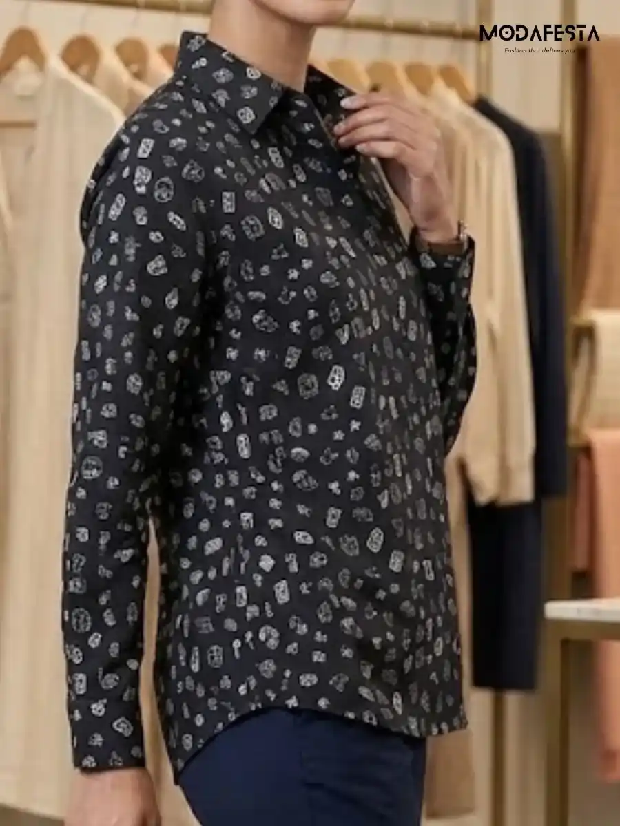 ModaFesta -elegant-graphic-print-satin-shirt-2-black
