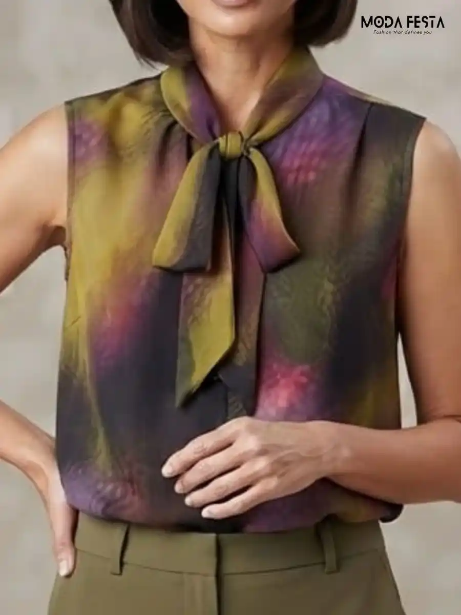 ModaFesta -abstract-tie-neck-sleeveless-top