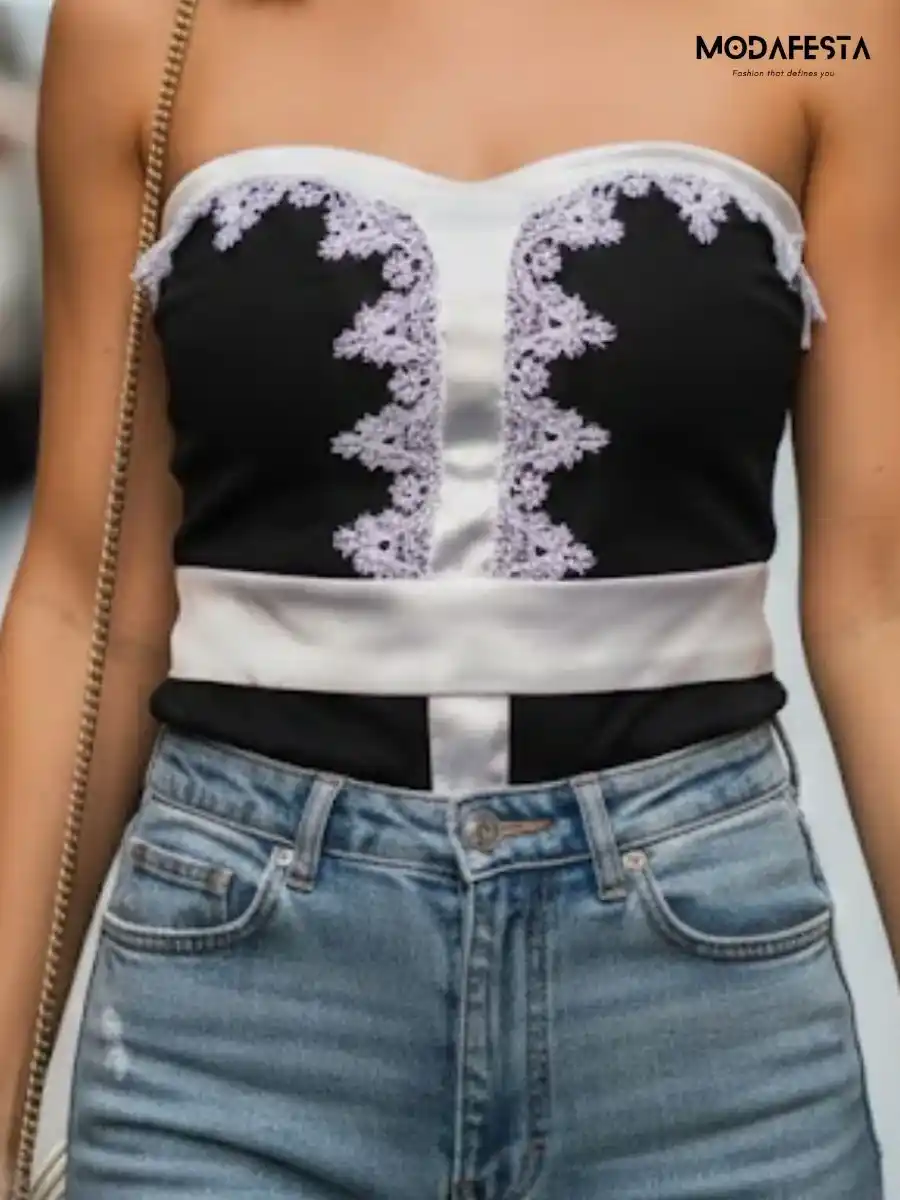 ModaFesta -elegant-tube-top-party-wear-with-lace-style-black