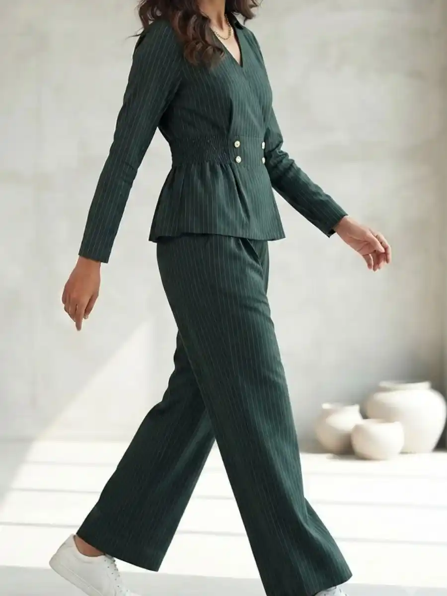 ModaFesta -emerald-pinstripe-peplum-coord-set