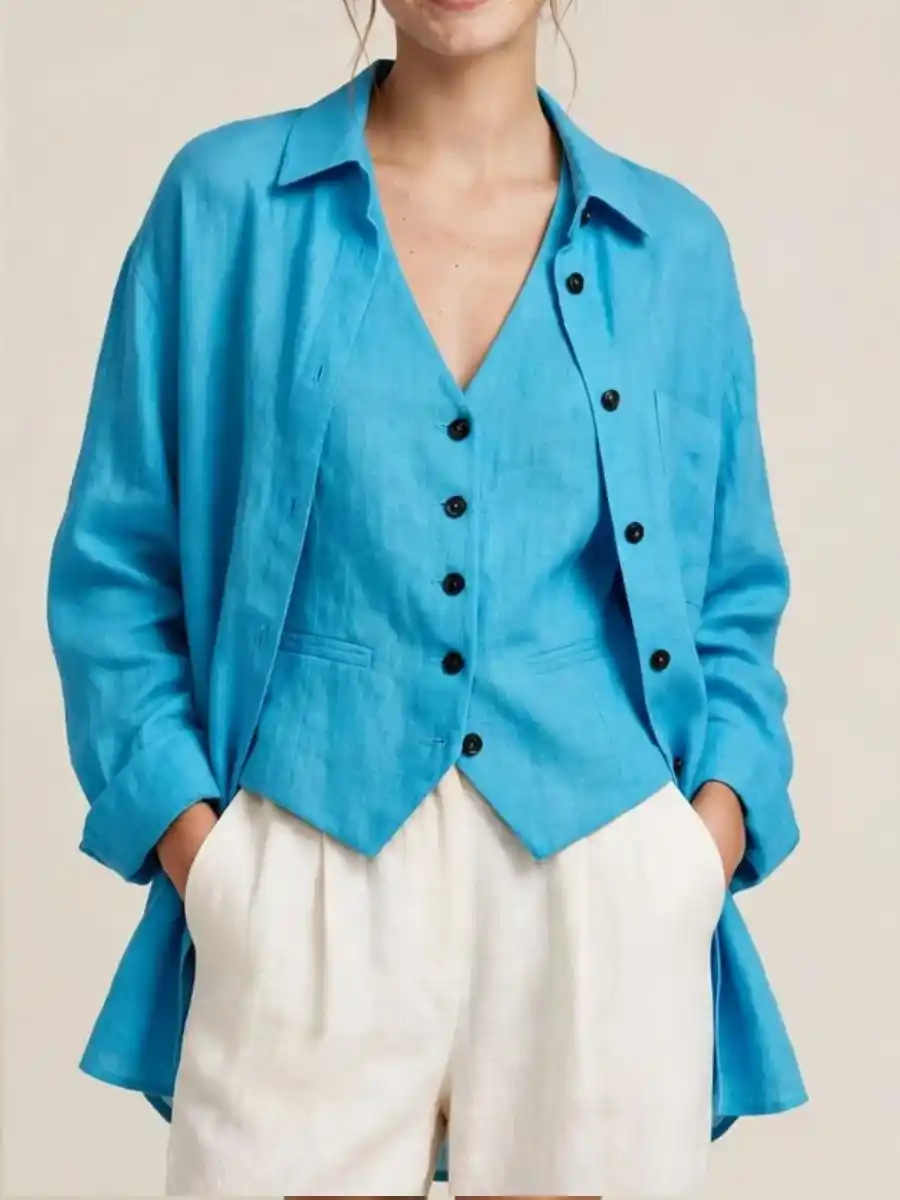 Bright Blue Button-Down Casual Shirt