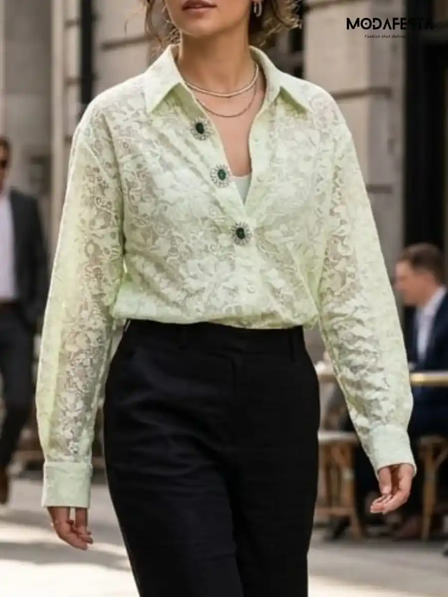 ModaFesta -elegant-net-shirt-with-moti-borach-green