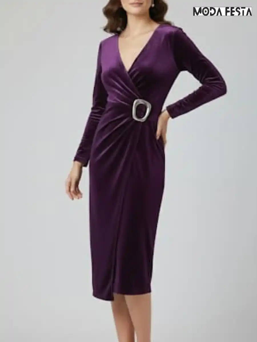 ModaFesta -velvet-dress-with-side-broach-purple