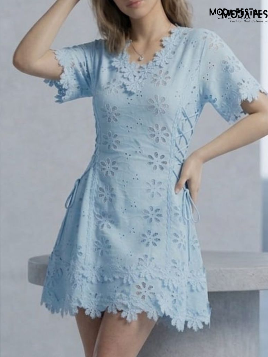 Sky Blue Broderie Anglaise Dress: