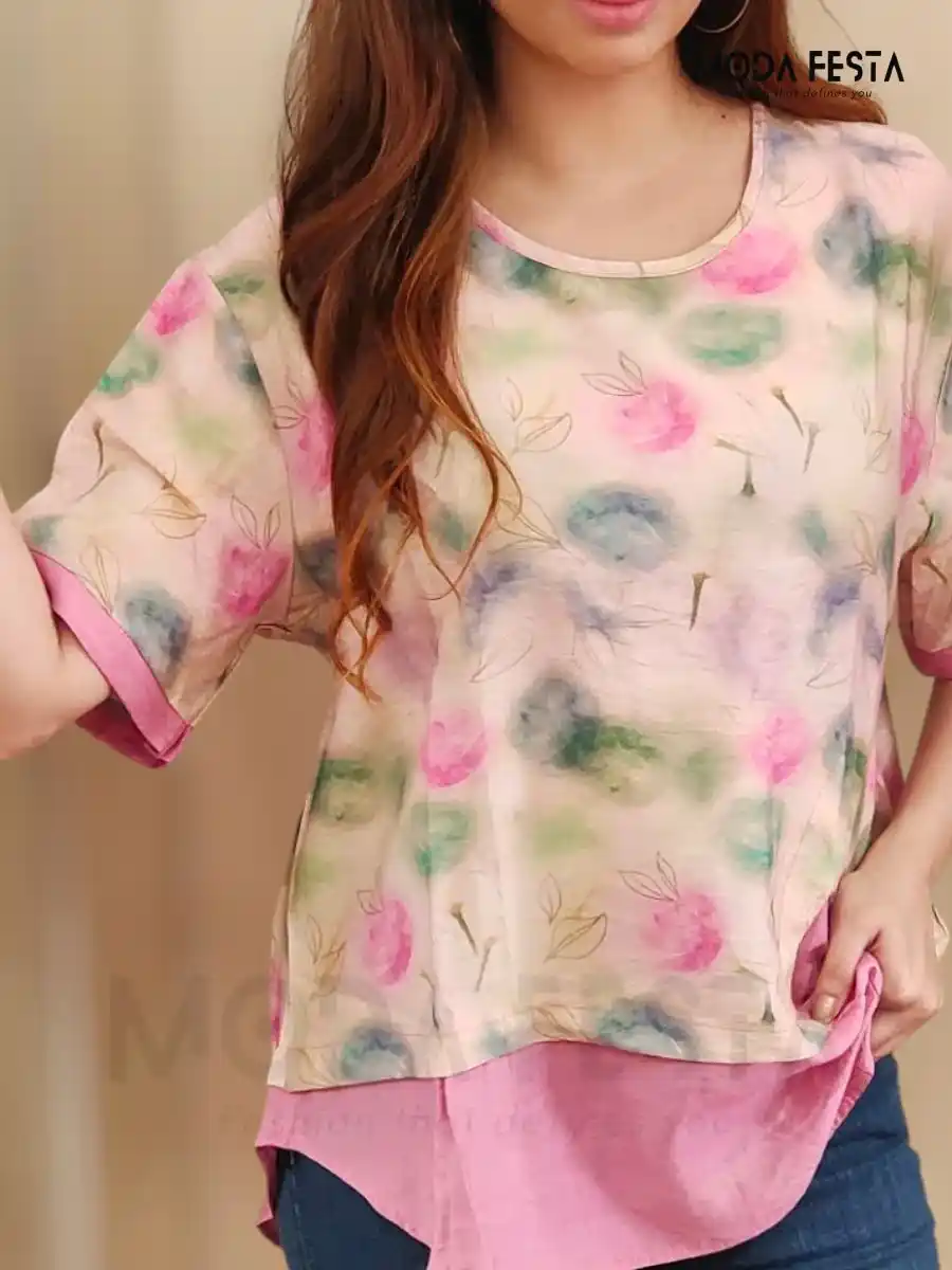 ModaFesta -floeal-printed-top-pink