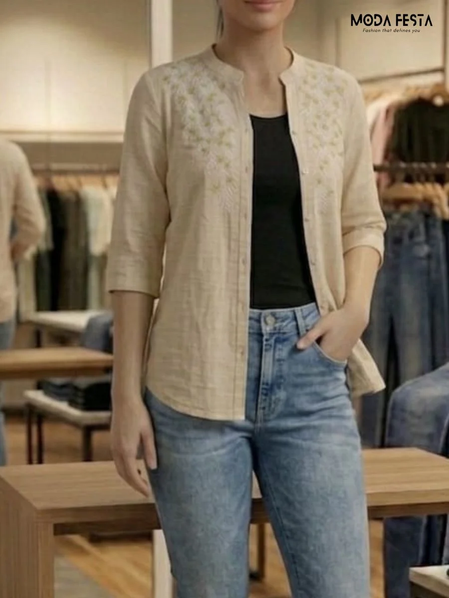 ModaFesta -embroidered-cotton-shirt-beige-4