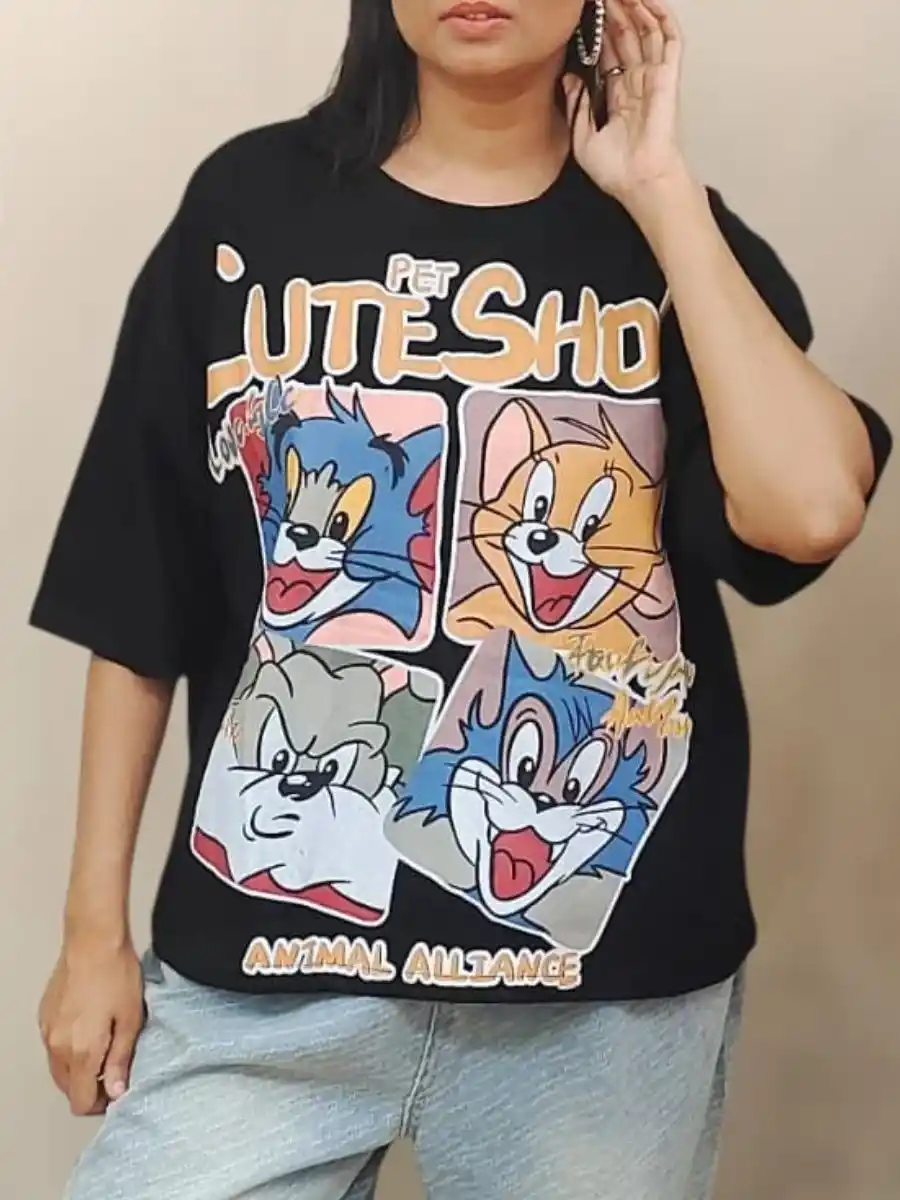 ModaFesta -elegant-tom-and-jerry-print-tshirt-black