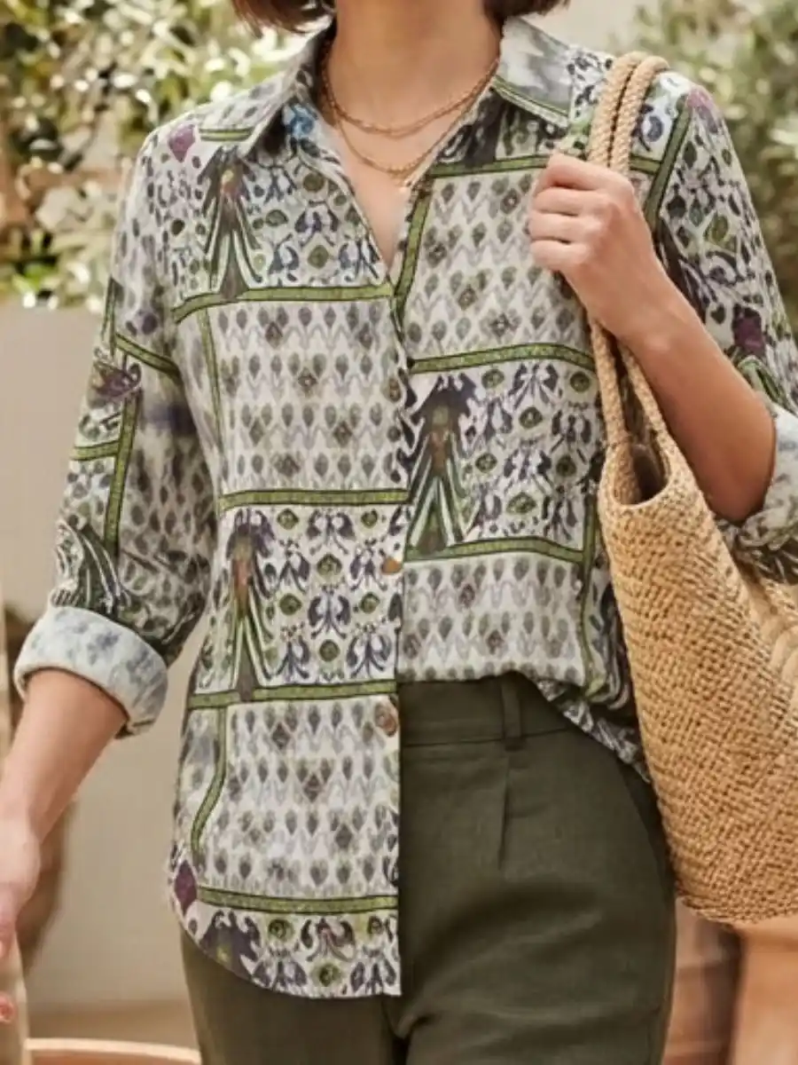ModaFesta -Olive Mosaic Print Casual Shirt