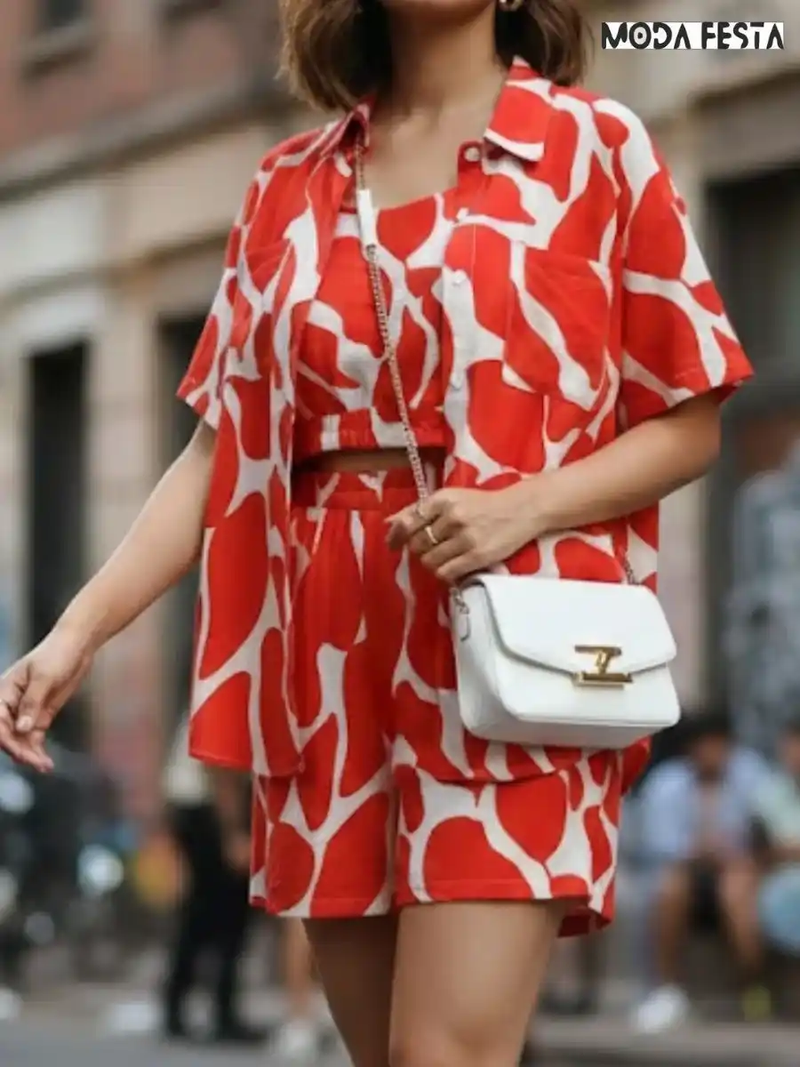 ModaFesta -elegant-abstract-print-short-coord-set-orange