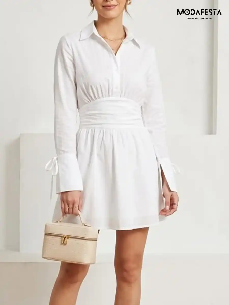 Classy Cotton Short Dress Sleeve Knot Style