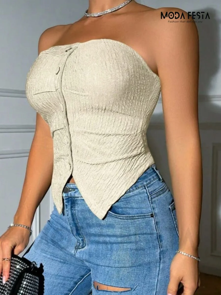 ModaFesta -textured-tube-top-beige