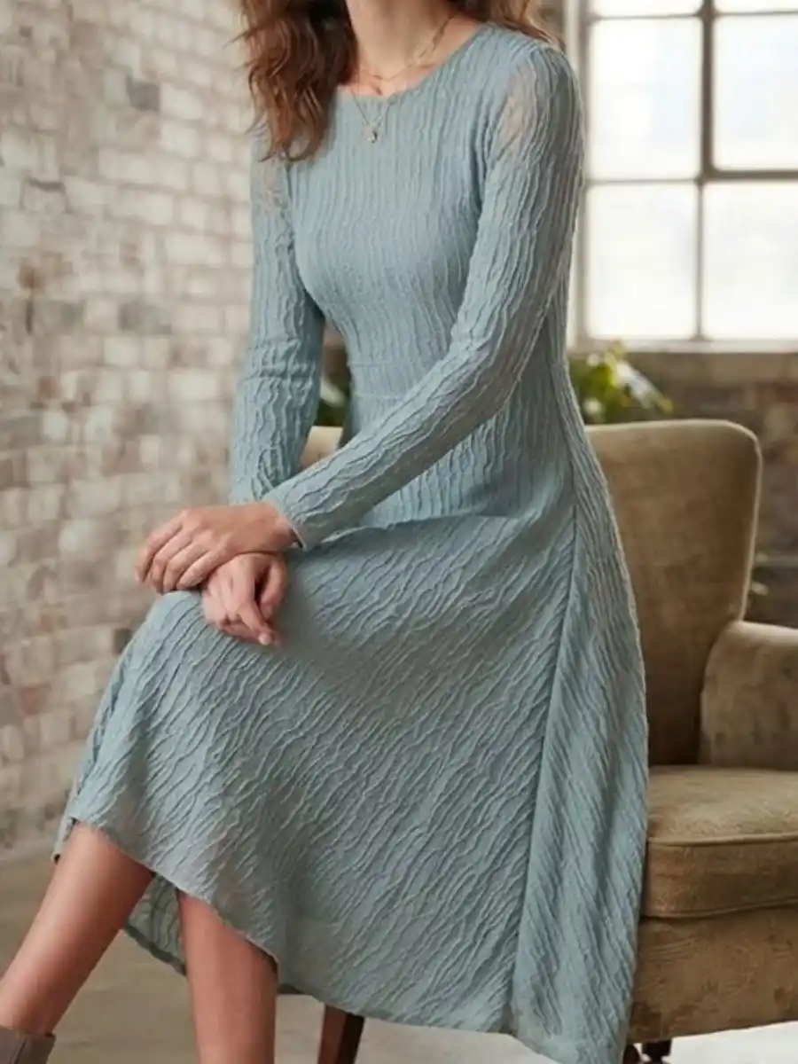 ModaFesta -textured-sage-long-sleeve-midi-dress