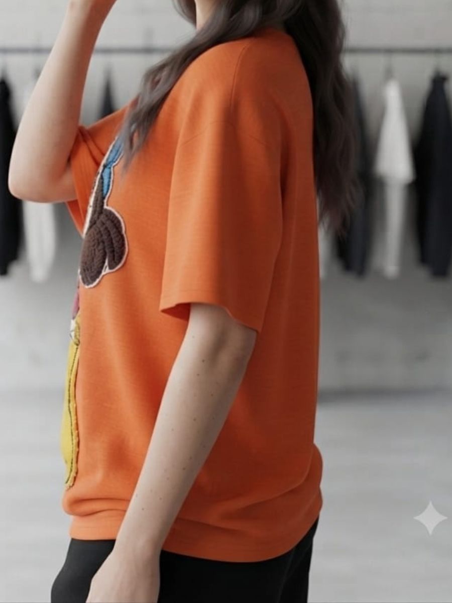ModaFesta -womens-oversized-cartoon-patch-graphic-tshirt