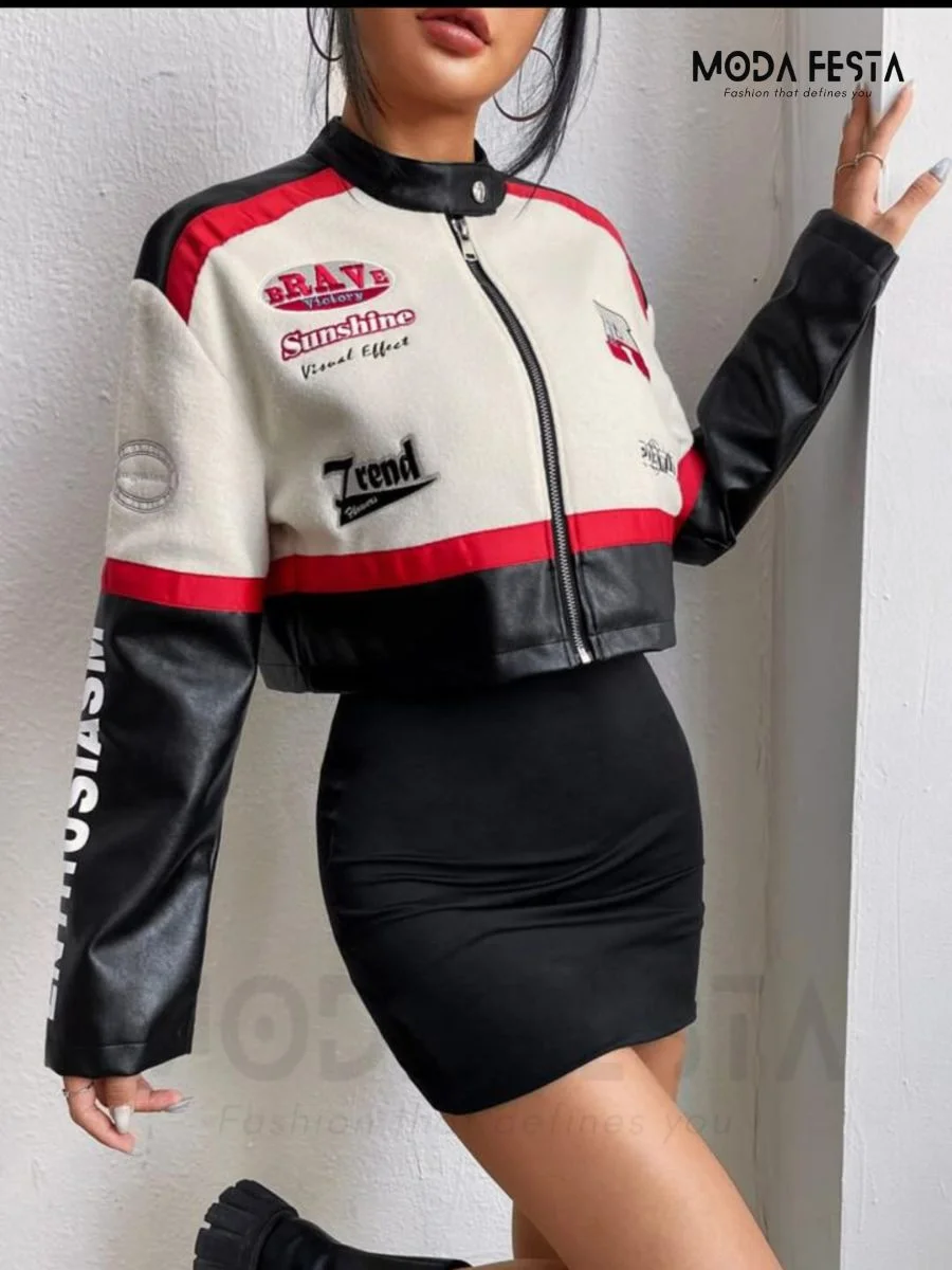 ModaFesta -rider-crop-jacket-red