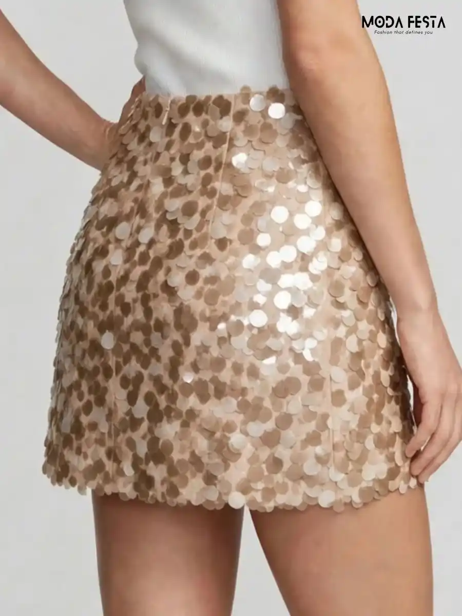 ModaFesta -beige-sequined-mini-skirt