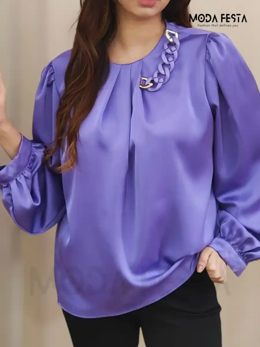 ModaFesta -stylish-cuffed-satin-top-lavender