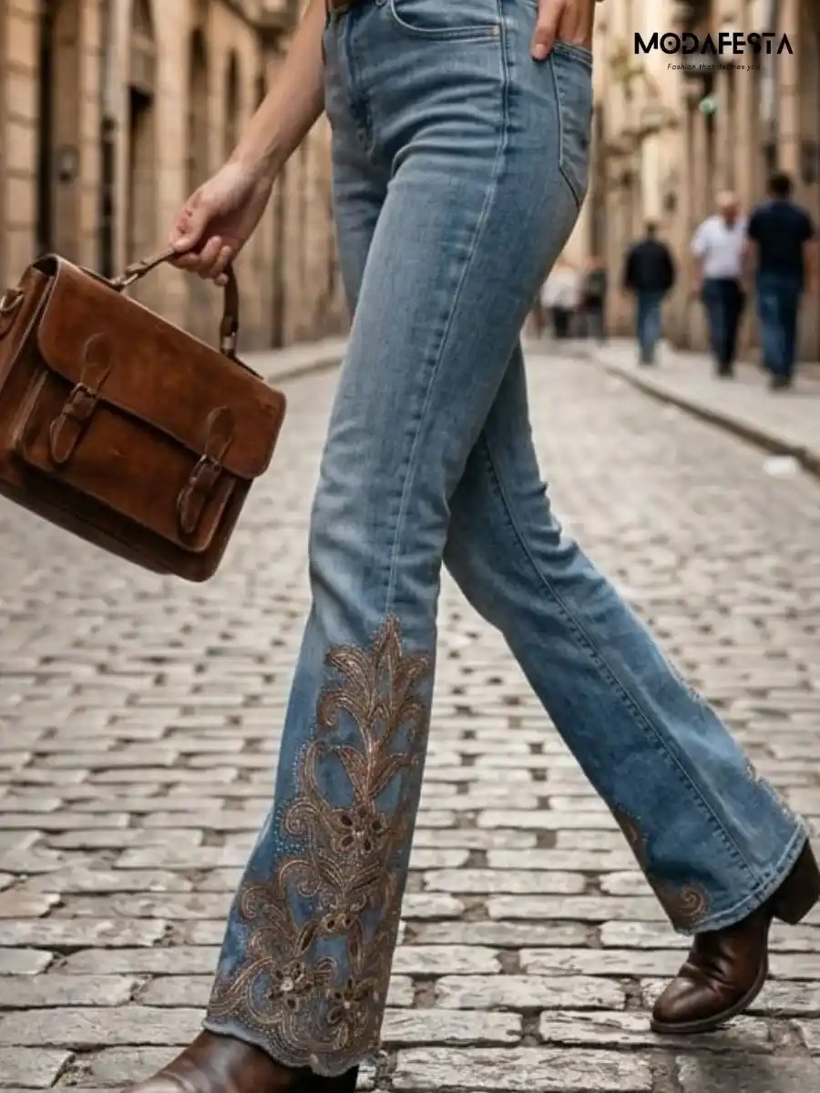 ModaFesta -trendy-sequenced-cutwork-boot-cut-jeans-blue