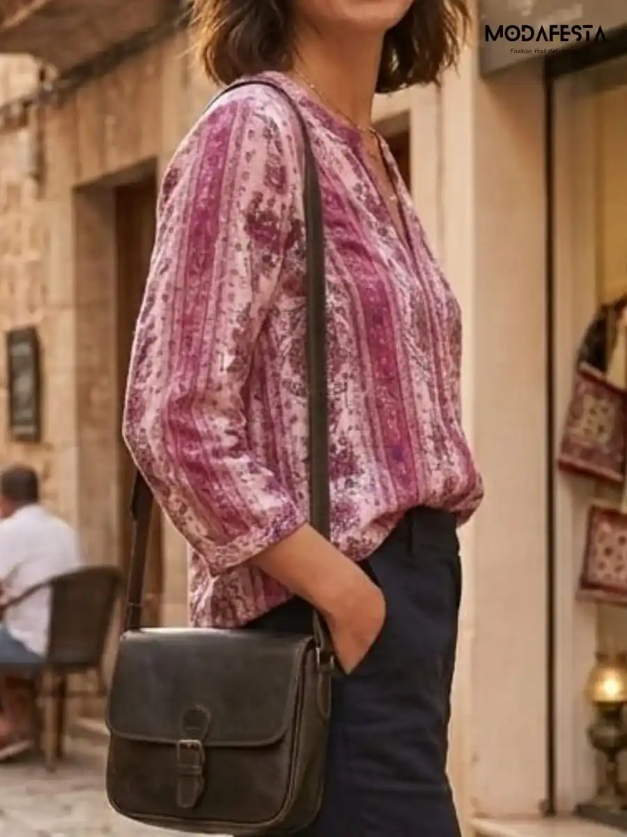 ModaFesta -elegant-floral-sequin-v-neck-top-pink