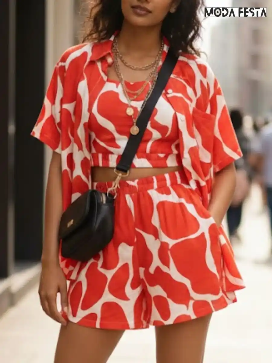 ModaFesta -elegant-abstract-print-short-coord-set-orange