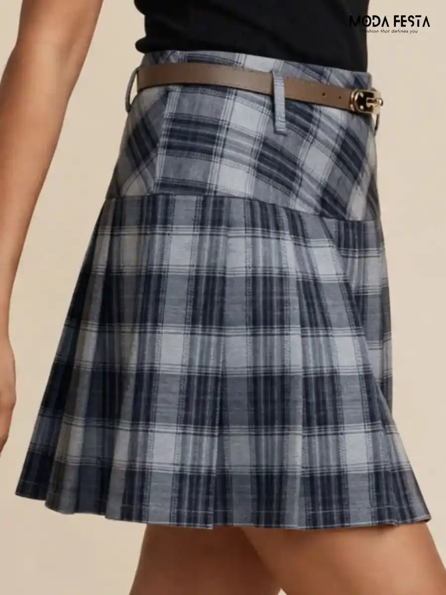 ModaFesta -plaid-pleated-skirt-with-belt