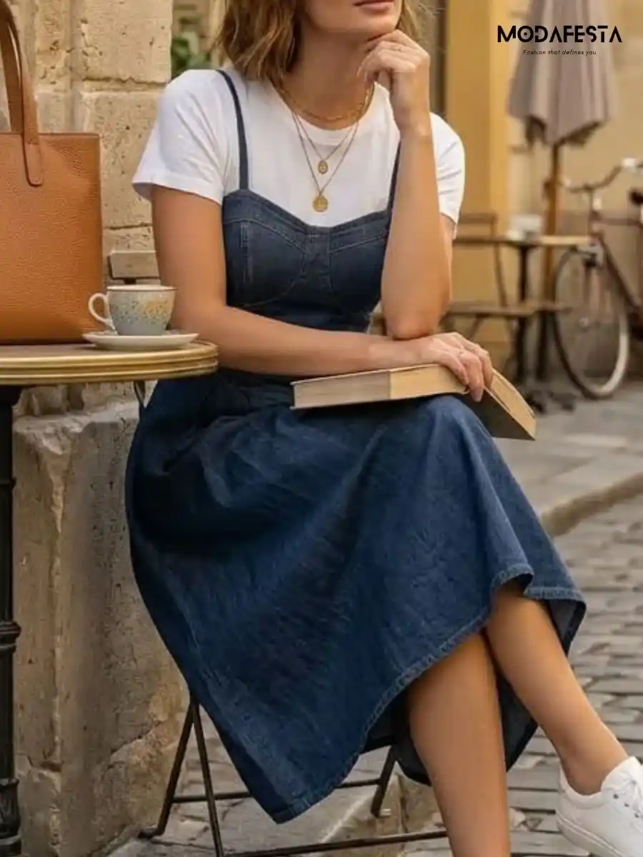 ModaFesta -elegant-denim-bustier-mini-dress-black
