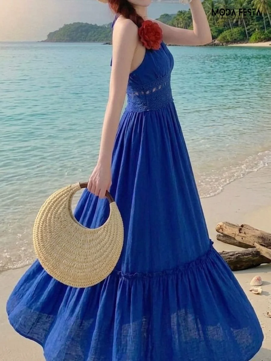 ModaFesta -backless-long-cotton-dress-with-lace-blue