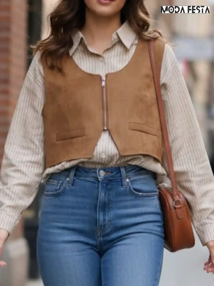 ModaFesta -elegant-stripe-shirt-vest-style-beige