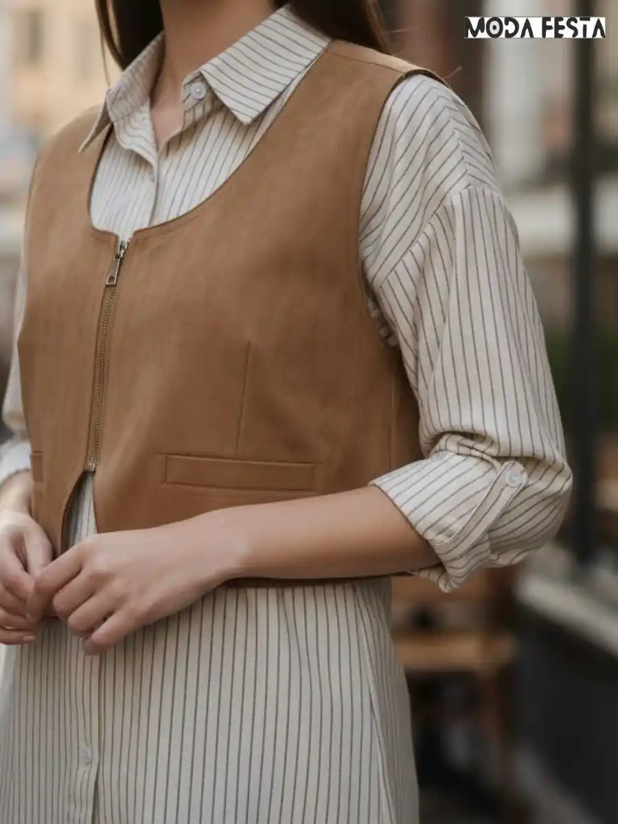 ModaFesta -elegant-stripe-shirt-vest-style-beige