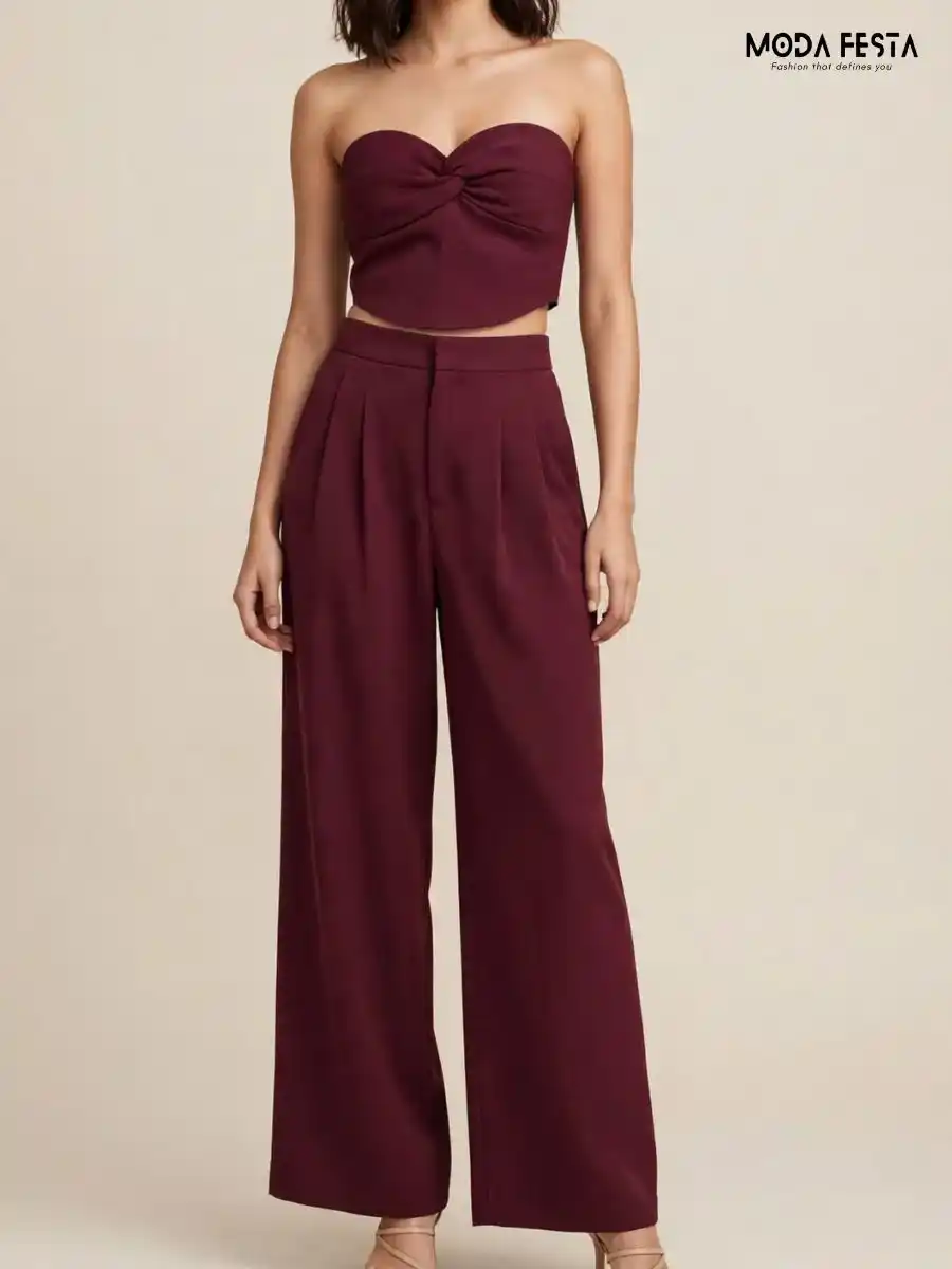Twist-Front Crop Top and Trousers Co-Ord Set