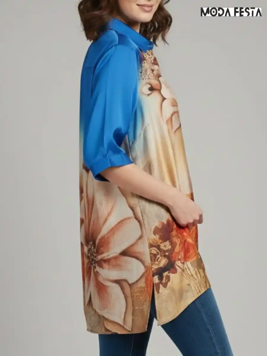 ModaFesta -elegant-chiffon-floral-print-shirt-blue