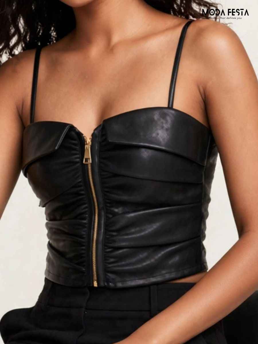 ModaFesta -leather-front-zip-bustier-corset-crop-top