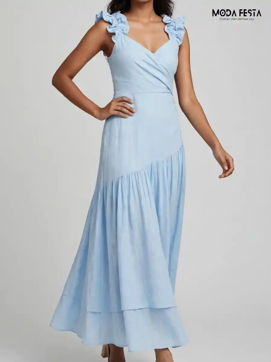 ModaFesta -ruffled-strap-asymmetric-tiered-maxi-dress