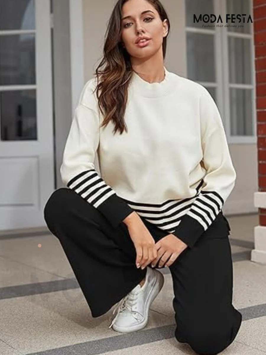 ModaFesta -stripe-knitted-coord-set-black