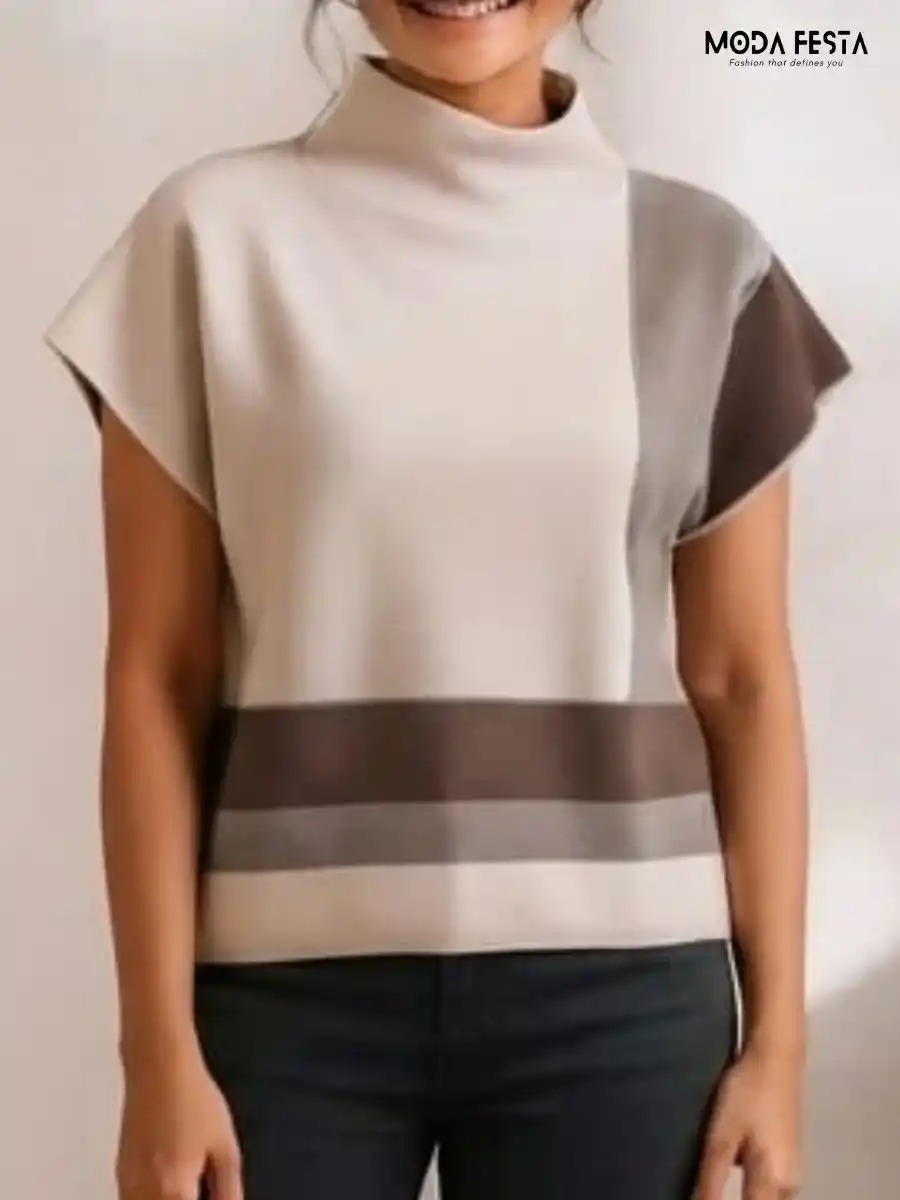 ModaFesta -colorblocked-mock-neck-knit-top